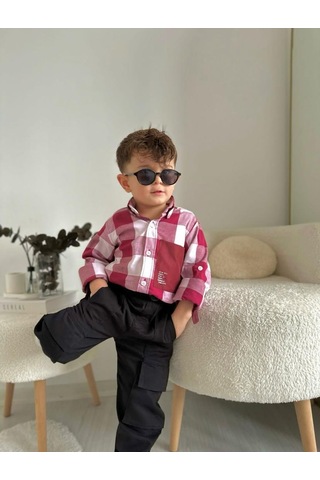 Minaz Baby Kareli Gömlek Pantolon Takım Kırmızı - Siyah