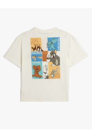 Koton Tom Ve Jerry Lisanslı Arkası Baskılı Bisiklet Yaka Oversize Tişört Ekru 5sal10261ık Ekru