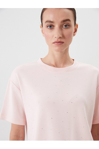Lcw Comfort Pembe Taşlı Soft Touch Kadın Tişört
