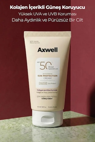 Axwell Spf50+ Pirinç & Kolajen İçerikli Güneş Kremi 50 Ml
