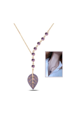 Tohum Taşlı Mor Yaprak Kolye _Rose