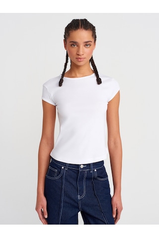 Dilvin 31779 Bisiklet Yaka Basic T-shirt-beyaz Beyaz