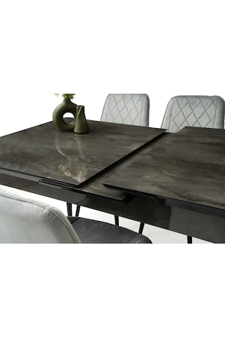 Kelebek Ortadan Açılır Büyüyen Yemek Masası Siyah Mermer Desen 70x120cm Siyah Mermer
