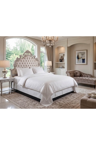Goldroom Home Çizgili Pamuk Saten Çift Kişilik Nevresim Takımı Beyaz Goldroom Home Çizgili Pamuk Saten Çift Kişilik Nevresim Takımı Beyaz