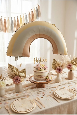 Sarı Gökkuşağı Retro Folyo Balon Doğum Günü Baby Shower Rainbow Temalı Konsept Parti Süsleme Vintage Dekorasyon Balonu Çok Renli
