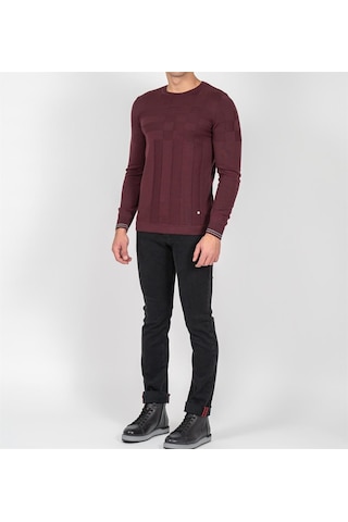 Erkek Triko Örgü Desenli Slim Fit Kazak Ncs Jeans 3638-Mürdüm