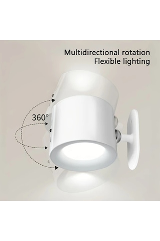 Motion003 Led Manyetik Duvar Aplik Lambası Beyaz Usb Şarjlı Kumandalı 3 Renk Kısılabilir 360 Dönebilir Beyaz