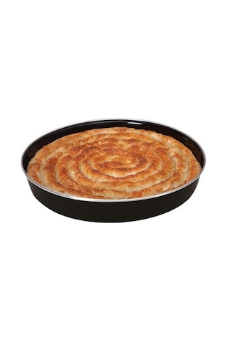34 Cm Emaye Fırın Tepsisi Yuvarlak Çinko Tepsi 34 X 6 Cm Emaye Börek Baklava Tepsisi Siyah