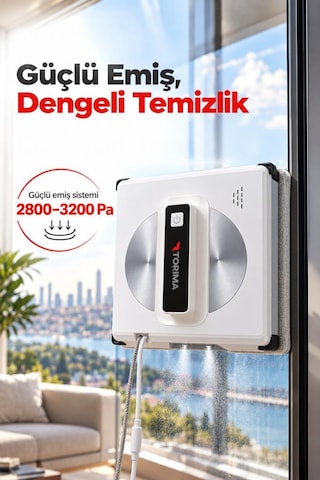 Torima S13 Çift Yönlü Su Püskürtmeli Uzaktan Kumandalı Cam Temizleme Robotu Beyaz