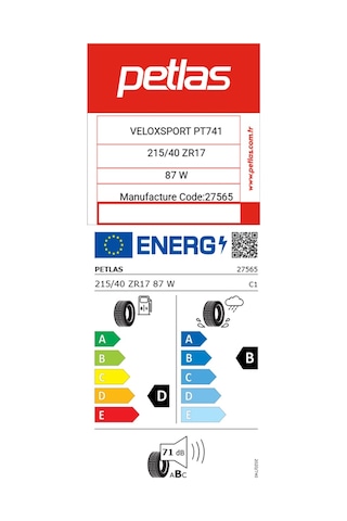 Petlas 215/40 R17 Tl 87W Reınf. Velox Sport Pt741 Yaz Lastiği 2025