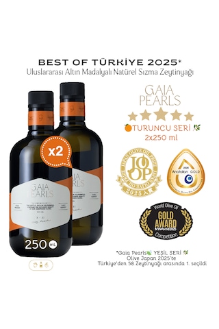 Gaia Pearls İkili Set Turuncu Seri 250 Ml X2 Avrupa Birliği Coğrafi İşaretli Milas Memecik Erken Hasat Soğuk Sıkım Zeytinyağı Yoğun Meyvemsi