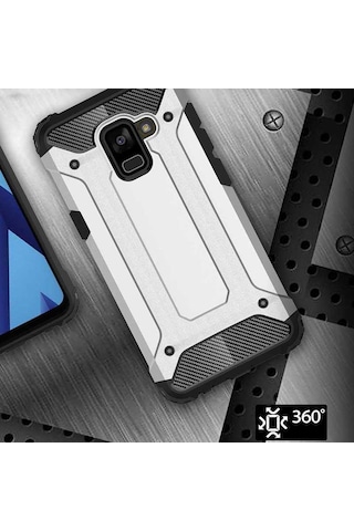 Noktaks Samsung Galaxy Uyumlu A6 2018 Kılıf Çift Katman Zırh Tank Crash Military Kapak Mavi T5316