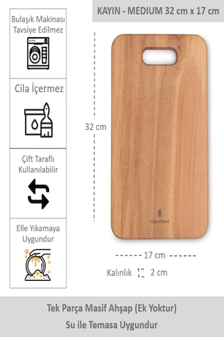 Yekpare Masif Ahşap Sunum Tahtası Kesme Tahtası Kayın Medium 8
