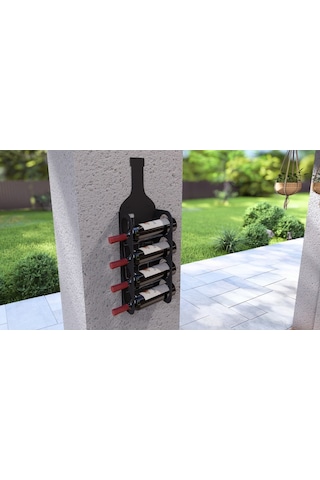 Şarap Şişesi Duvar Rafı Metal Desenli