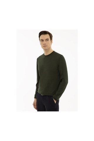 Cacharel Haki Slim Fit Bisiklet Yaka Basic Triko Kazak Yesıl