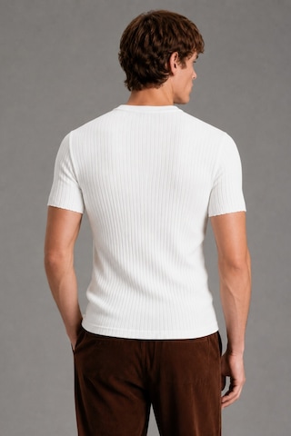 Tarz Cool Erkek Fitilli Likralı Slim Fit Bisiklet Yaka Tişört Beyaz