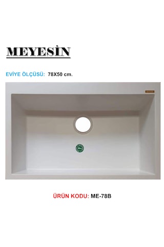 Meyesin ME-78 Granit Tek Gözlü Mutfak Evyesi Beyaz 78 x 49 CM