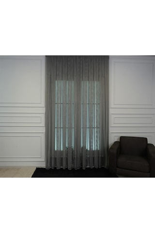 Murcia Dökümlü Tül Perde Pilesiz Koyu Gri