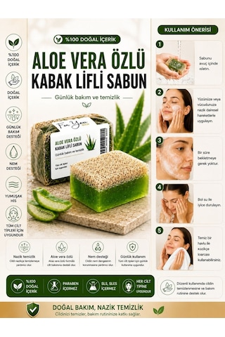 Kabak Lifli Aloe Vera Özlü El Yapımı Sabun Kabak Lifi - Lavanta