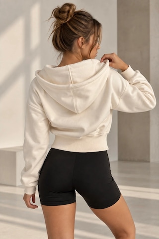 Bb Butik Basic Kapüşonlu Fermuarlı Kısa Kadın Sweatshirt Günlük Basic Model My3535 Ekru