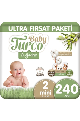Baby Turco Doğadan Ultra Fırsat Paketi Bebek Bezi 2 Numara Mini 240 Adet 5'li