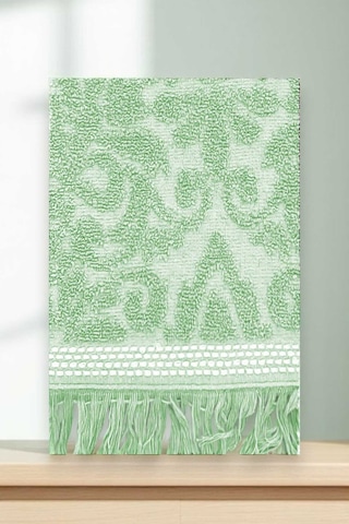 2 Parça Jakarlı Banyo Havlu Takımı %100 Pamuklu 90x150 Cm Arden Yeşil 11