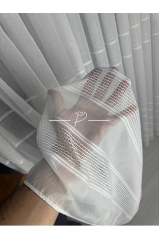 Tül Perde Monalisa Desen Bantlı Şerit Armür Etek Kurşun Sarım Ekru-ekru