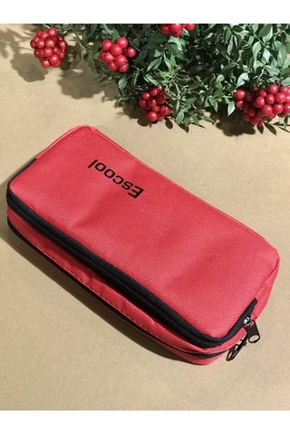 Rlx125 Escool Çift Bölmeli Fermuarlı Kalemlik Kalem Kutusu Kırmızı