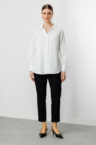 Ekol Kadın Büyük Beden Polo Yaka Gömlek 3506 Ekru Ekru