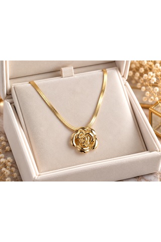 Terragolds Çelik Gül Figürlü İtalyan Zincir Model Gold Renk Kadın Kolye - Bko10513 Altın