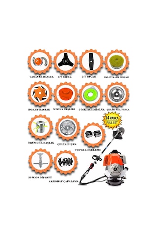 Eısenn German BP 454 Sırt Tipi 14 Parça Set Ot Çim Biçme Tırpanı+Toprak Eşeleme + Akrobat Çapa +Çelik Fırça