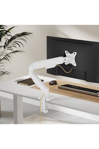 17-32'' Tek Kollu Monitör Kolu - Tam Hareketli Monitör Tutucu - Vesa Uyumlu Monitör Standı Beyaz