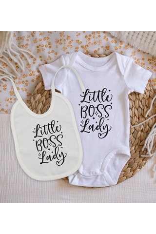 Bk Gift Bk Kids Little Boss Lady Tasarımlı Bebek Body Zıbın Ve Mama Önlüğü Hediye Seti - Model 1 Çok Renkli