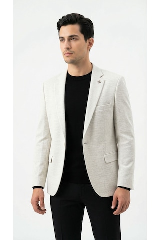 Plus Scorpion Erkek Karyağdı Desenli Slim Fit Blazer Ceket Siyah & Bej Şık Günlük Ve Ofis Kombin Bej