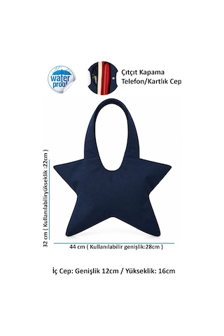 Tuttobene Star Bag Yıldız Çanta Çıtçıtlı İç Cepli Özel Tasarım Omuz Çantası Su Geçirmez Leke Tutmaz Tb052 Lacivert