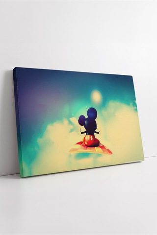Mickey Mouse Uçan Halı Üstünde Bulutlar Arasında Masalsı Çocuk Odası Dekoratif Kanvas Tablo
