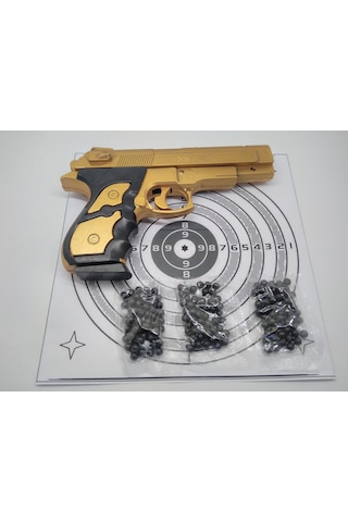 Boncuklu Tabanca Altın Renk - 5 Paket Boncuk ve Hedef Kağıdı