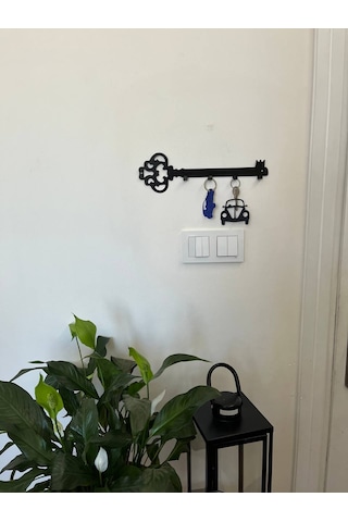 Metal Lazer Kesim Dekoratif Desenli Osmanlı Anahtarlık Duvar Askılığı Siyah