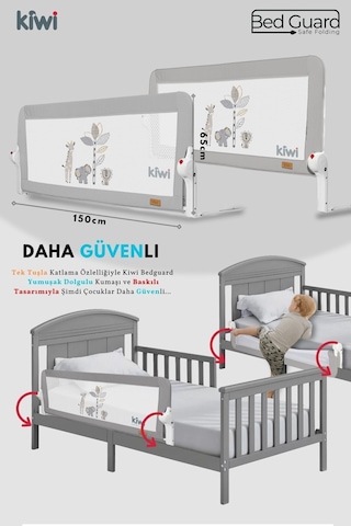 Kiwi Çocuk Yatak Koruyucu Bariyeri Ve Yatak Korkuluğu, Ekstra Dolgulu Kumaş Bed Guard 150x65