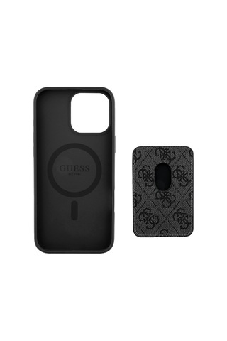 Apple Uyumlu iPhone 16 Pro Max Kılıf Guess Lisanslı Magsafe Özellikli 4g Desenli Çizgili Kartlıklı Siyah