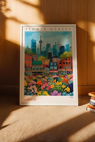 Toronto Kanada Çerçeveli Tablo Seyahat Severlere Salon Ve Ofis İçin Estetik Duvar Dekoru Travel Flower Market
