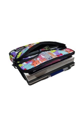 Jacbag Sarı Kedi Kız Çocuk/kadın Üç Cepli Tablet Telefon Not Defteri El Çantası Tablet Kılıfı