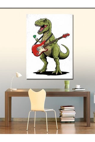 Kanvas Tablo Dinozor Ve Rock Gitar 70cmx100cm