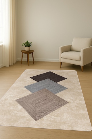 Modern Desenli Dijital Baskı Kaymaz Taban Halı H0952 Renkli