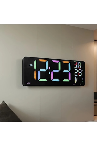 Wangxi 1 Adet 16 İnç Büyük Dijital Duvar Saati Siyah Rgb Alarm 4 Seviye Parlaklık Uzakt Siyah