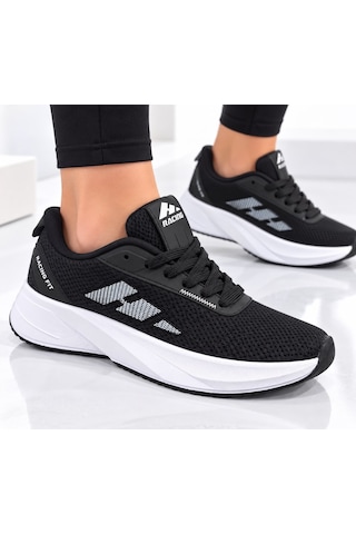 Papucumun Dünyası Nefes Alan Kumaş Yapılı Hafif Konforlu Unisex Sneaker Siyah - Beyaz
