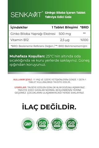 Senkavit Ginko Biloba Ve B12 İçeren 180 Li Tablet