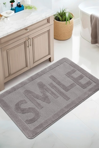 Doğal Kaymaz Taban Banyo Paspas Uzun Ömürlü Yumuşak Dokulu Su Emici Yıkanabilir Smile 60x100 Gri