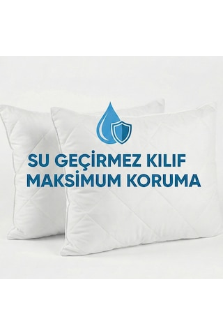 Mavera Life Su Geçirmez Kapitone Yastık Alezi Seti 2 Adet - Fermuarlı Koruyucu Kılıf 50x60 Cm Beyaz Beyaz