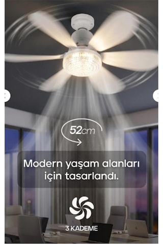 Feny Fn-f82 Zefira 3 Kademe Ultra Sessiz Uyku Mod 3000k-6500k Kristal Led Tavan Vantilatörü Kumanda